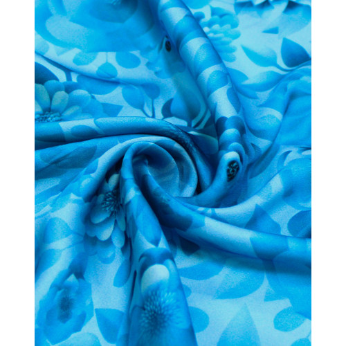 Tecido Viscose Acetinada Tapete Floral Tons de Azul
