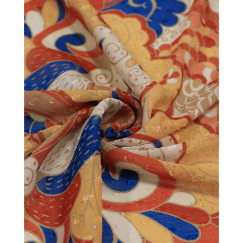 Tecido Crepe Chiffon Texturizado Brocado Multi Estampa Colorido