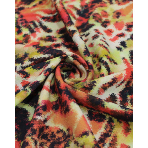 Tecido Crepe Madame com Elastano Italiano Estampa Abstrata Tons Quentes