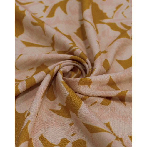 Tecido Viscose Ialiano Tapete Floral Abstrato Rosa Quartzo e Amarelo Queimado