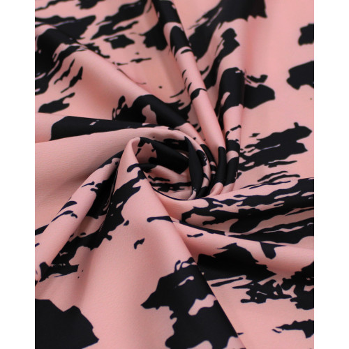Tecido Micro Fibra Alfaiataria Italiano Camuflado Abstrato Preto e Rosa Chá