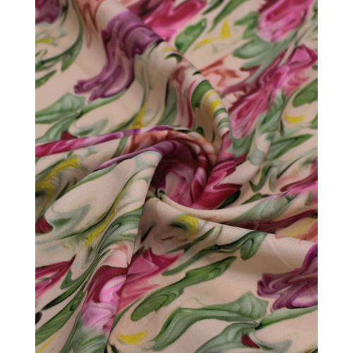 Tecido Viscose Mista Italiano Aquarela Colorido e Pêssego