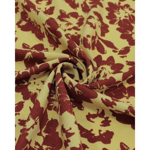 Tecido Viscose Texturizada Tapete Floral Abstrato Marrom e Amarelo