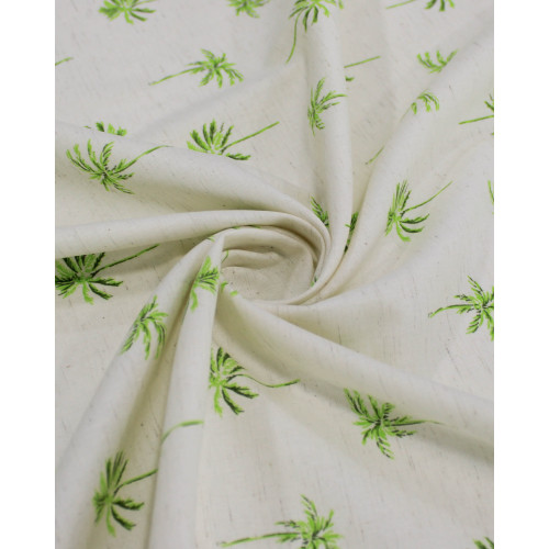 Tecido Linho Misto Camisaria Palmeiras Verde e Offwhite