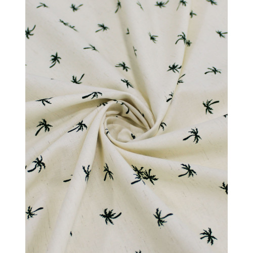 Tecido Linho Misto Camisaria Micro Palmeiras Verde Esmeralda e Offwhite