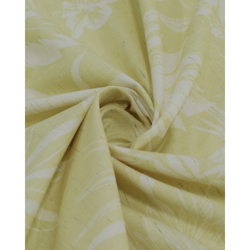 Tecido Linho Misto Camisaria Folhagens e Flores Branco e Amarelo Requinte