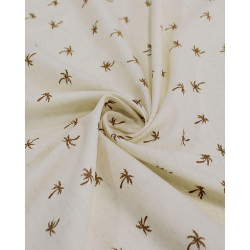 Tecido Linho Misto Camisaria Micro Palmeiras Argila e Offwhite