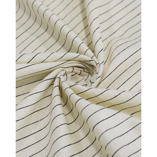 Tecido Linho Misto Camisaria Risca de Giz Preto e Offwhite
