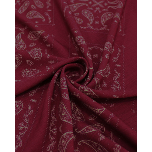 Tecido Viscose Texturizada Paisley Delicado em Recortes Bege e Vermelho Carmim