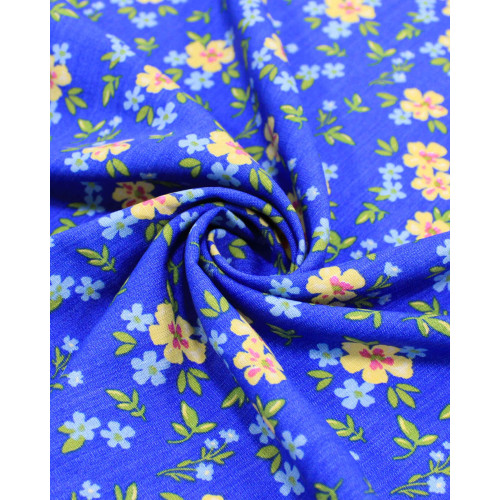 Tecido Viscose Texturizada Micro Tapete Floral Colorido e Azul