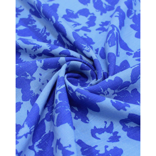Tecido Viscose Texturizada Tapete Floral Abstrato Tons de Azul