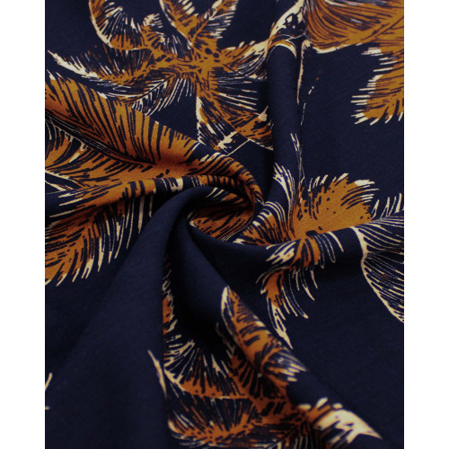 Tecido Viscose Texturizada Palmeiras Marrom Claro, Bege e Preto