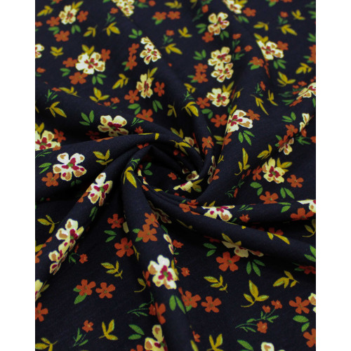 Tecido Viscose Texturizada Micro Tapete Floral Colorido e Preto