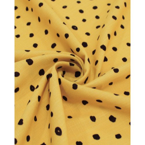 Tecido Viscose Texturizada Pingos Irregulares Marrom Escuro e Amarelo 