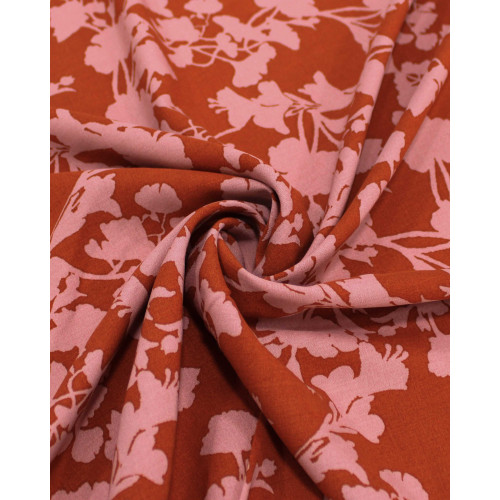 Tecido Viscose Ramos Abstratos Rosa Chá e Vermelho