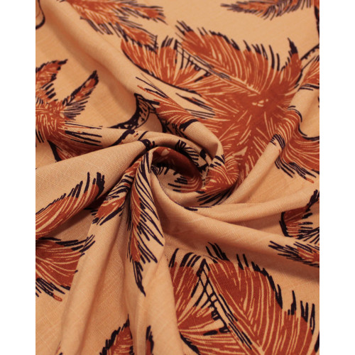 Tecido Viscose Texturizada Palmeiras Marrom Claro e Salmão