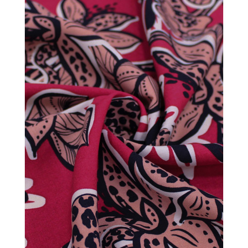 Tecido Viscose Onças em Ramos Rosa Chá e Rosa Viva Magenta