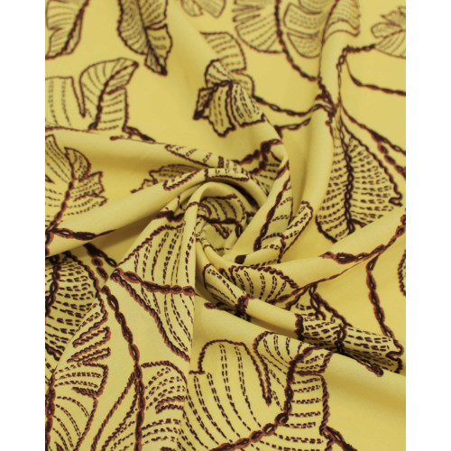 Tecido Viscose Folhas em Tranças Marrom e Amarelo