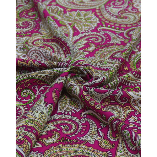 Tecido Viscose Texturizada Estampa Boho Verde e Rosa