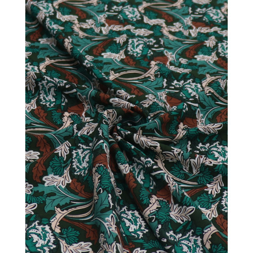 Tecido Viscose Texturizada Folhas Diversas Marrom e Tons de Verde