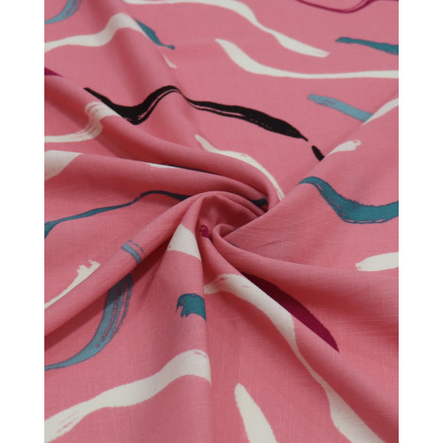 Tecido Viscose Texturizada Macro Riscos Colorido e Rosa Chiclete