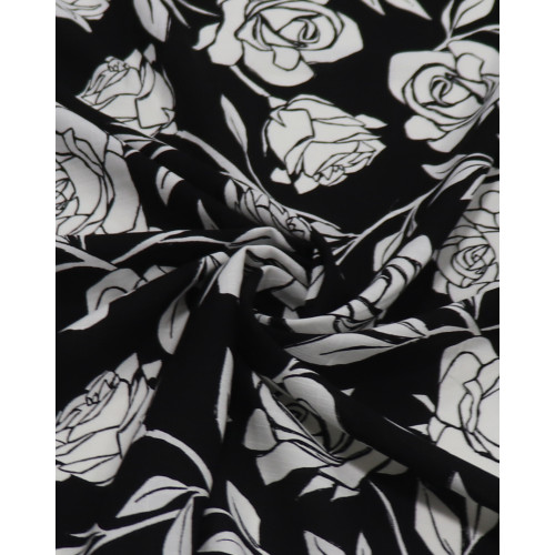 Tecido Viscose Texturizada Rosas P/B