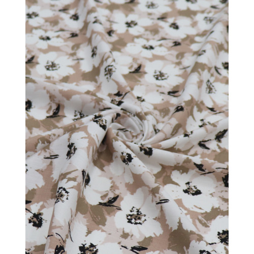Tecido Viscose Texturizada Tapete Floral Branco e Nude