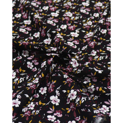 Tecido Viscose Texturizada Liberty Ameixa, Branco e Preto