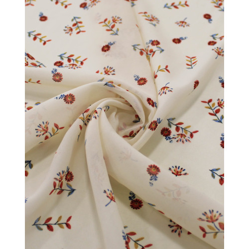 Tecido Crepe Chiffon Grosso Micro Ramos Colorido e Creme