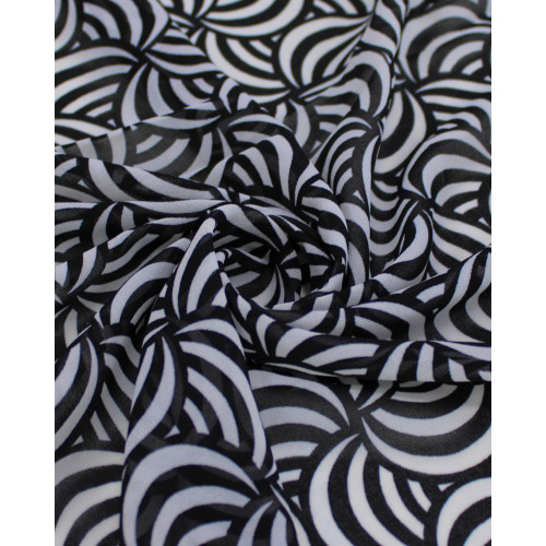 Tecido Crepe Chiffon Grosso Ilusão de Ótica Branco e Preto