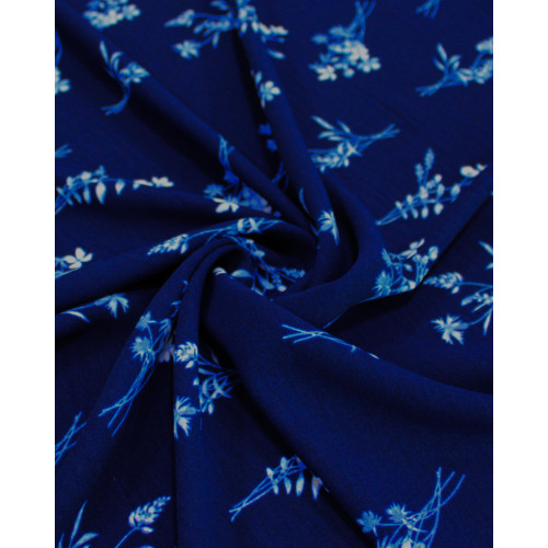Tecido Crepe Koshibo Buquê Floral Tons de Azul
