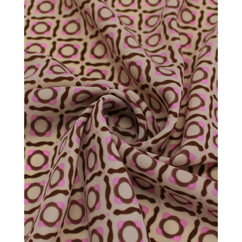 Tecido Crepe Chiffon Grosso Estampa Multi Geométrica Marrom, Rosa e Bege