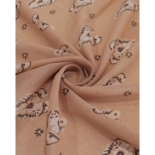 Tecido Crepe Chiffon Grosso Estampa Multi Arabescos Branco, Marrom e Argila
