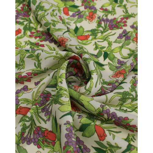 Tecido Crepe Chiffon Grosso Micro Tapete Floral Colorido e Creme