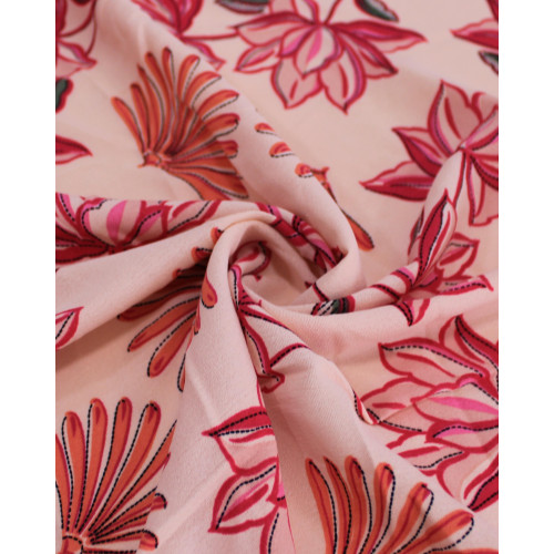 Tecido Crepe Koshibo Flores Pontilhadas Tons de Rosa