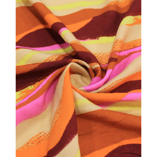 Tecido Viscose Listras Ondulares Rosa e Tons Terrosos