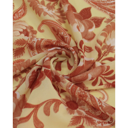 Tecido Crepe Chiffon Grosso Floral Terracota e Amarelo Requinte
