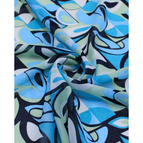 Tecido Crepe Chiffon Grosso Folhas Abstratas Tons Frios