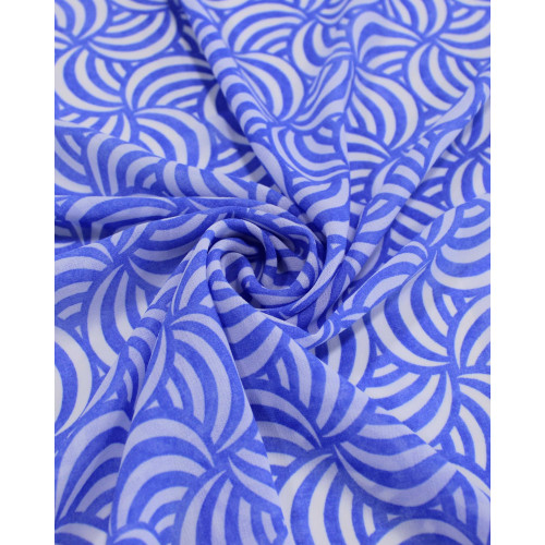 Tecido Crepe Chiffon Grosso Ilusão de Ótica Branco e Azul