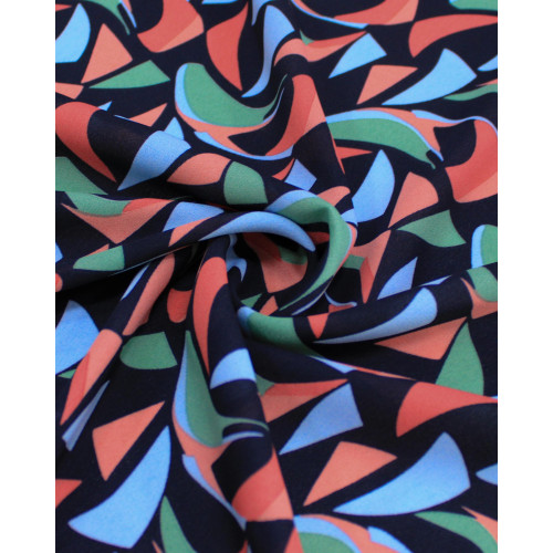 Tecido Crepe Koshibo Estampa Abstrata Colorido e Preto