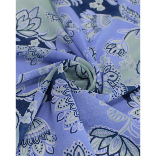 Tecido Crepe Chiffon Grosso Flores em Arabesco Tons Frios