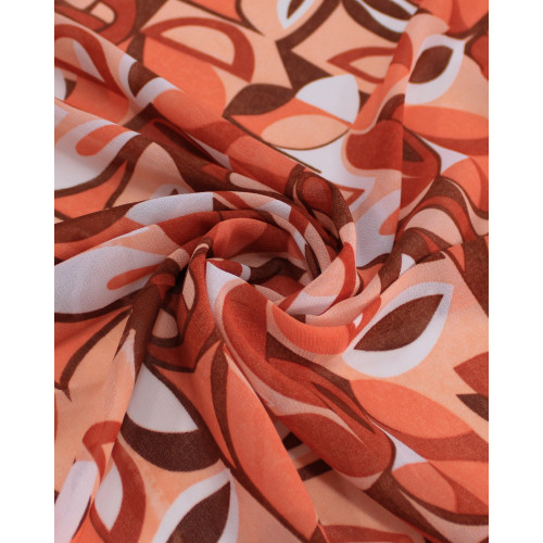 Tecido Crepe Chiffon Grosso Folhas Abstratas Tons Quentes