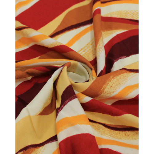 Tecido Viscose Listras Ondulares Vermelho e Tons Terrosos