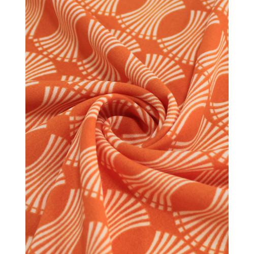 Tecido Crepe Koshibo Estampa Geométrica Creme e Laranja