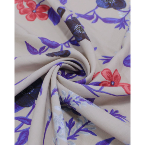 Tecido Viscose Ramos Florais Colorido e Bege