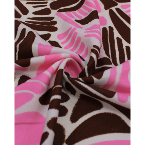 Tecido Crepe Sarjado Riscos Rosa, Marrom e Branco