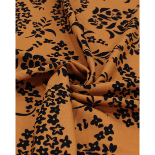Tecido Viscose Cashmere Floral Preto e Ferrugem