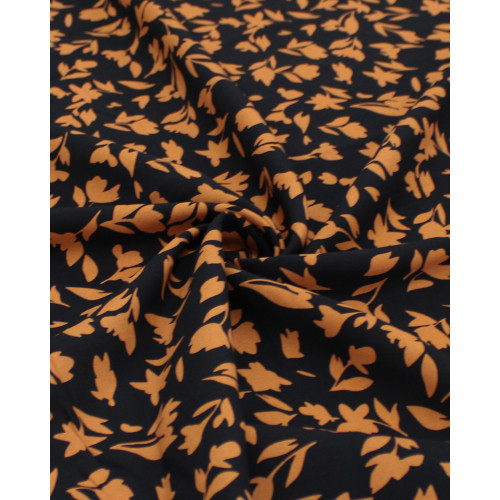 Tecido Viscose Tapete Floral Abstrato Ferrugem e Preto