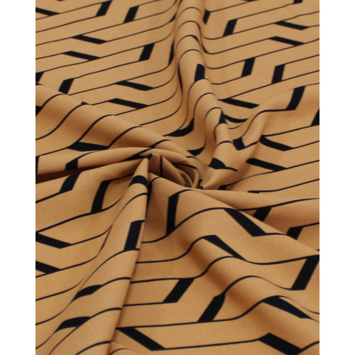 Tecido Viscose Listras Abstratas Preto e Argila