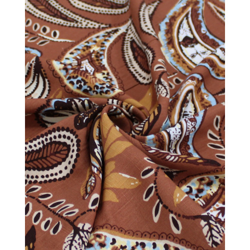 Tecido Viscose Texturizada Macro Ramos em Cashmere Tons Terrosos